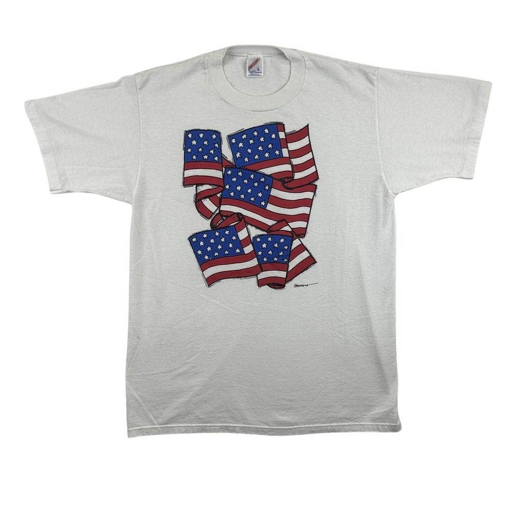 Vintage American Flag Shirt‎ Mens Large Jerzees USA Patriotic Graphic 90s Tee